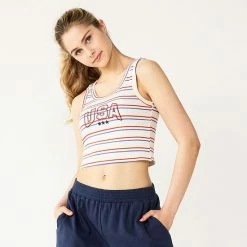 Promo ⭐ Unbranded Juniors' USA Embroidered Ribbed Tank Top 😀