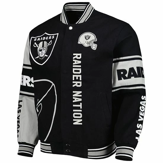Best Sale 👍 Unbranded Men's JH Design Black/Silver Las Vegas Raiders Twill Full-Snap Jacket 🤩 - Image 3