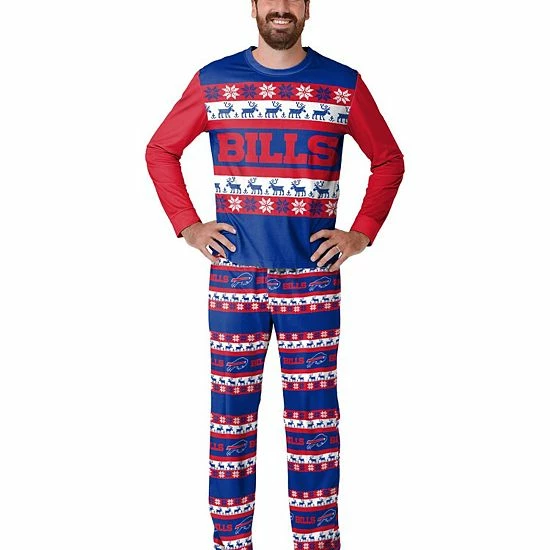 Coupon 😀 Unbranded Men's FOCO Royal Buffalo Bills Team Ugly Pajama Set ✨