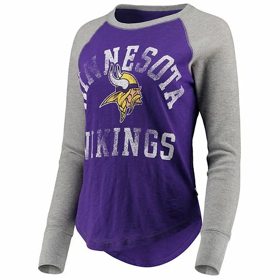 New ๐ Unbranded ๐ฉ Women's Touch By Alyssa Milano Purple/Gray Minnesota Vikings Waffle Raglan Long Sleeve T-Shirt ๐ฏ - Image 3