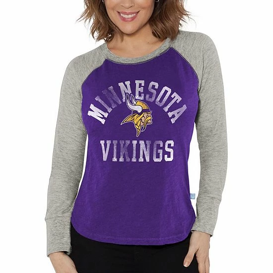 New ๐ Unbranded ๐ฉ Women's Touch By Alyssa Milano Purple/Gray Minnesota Vikings Waffle Raglan Long Sleeve T-Shirt ๐ฏ - Image 5