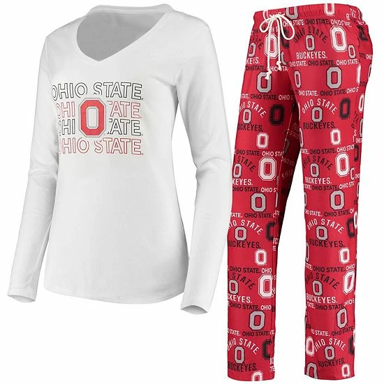 Hot Sale 👏 Unbranded 👩 Women's Concepts Sport Scarlet/White Ohio State Buckeyes Flagship Long Sleeve T-Shirt & Pants Sleep Set 💯
