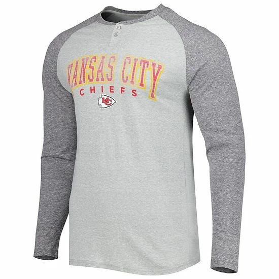 Outlet 🎉 Unbranded Men's Concepts Sport Heather Gray Kansas City Chiefs Ledger Raglan Long Sleeve Henley T-Shirt 😉 - Image 3