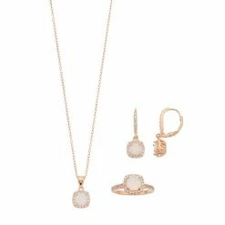 Cheap 💯 Unbranded 18k Rose Gold Over Silver Lab-Created White Opal & White Sapphire Halo Jewelry Set ⌛