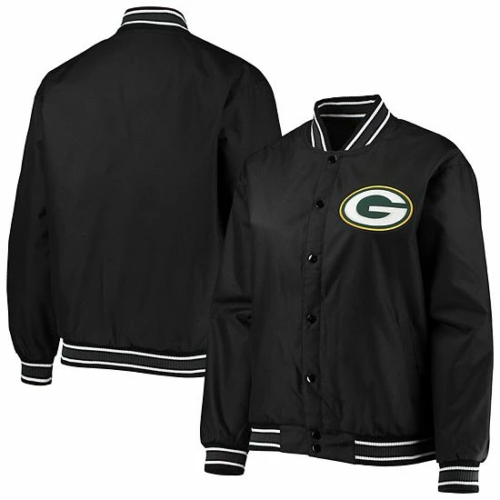 Outlet ✨ Unbranded 👩 Women's JH Design Black Green Bay Packers Plus Size Poly Twill Full-Snap Jacket ✔️ - Image 2