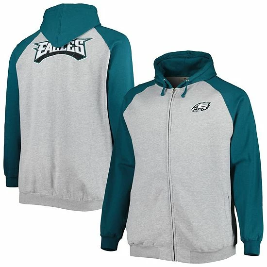 Flash Sale ๐ Unbranded Men's Heather Gray Philadelphia Eagles Big & Tall Fleece Raglan Full-Zip Hoodie Jacket ๐คฉ