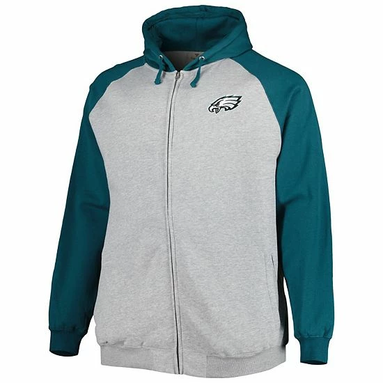 Flash Sale ๐ Unbranded Men's Heather Gray Philadelphia Eagles Big & Tall Fleece Raglan Full-Zip Hoodie Jacket ๐คฉ - Image 3