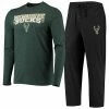Flash Sale 😀 Unbranded Men's Concepts Sport Black/Hunter Green Milwaukee Bucks Long Sleeve T-Shirt & Pants Sleep Set 🥰
