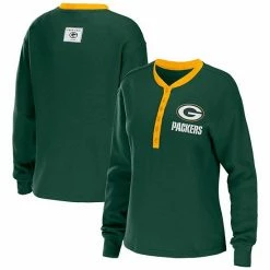 New ✨ Unbranded 👩 Women's WEAR By Erin Andrews Green Green Bay Packers Waffle Henley Long Sleeve T-Shirt ✨