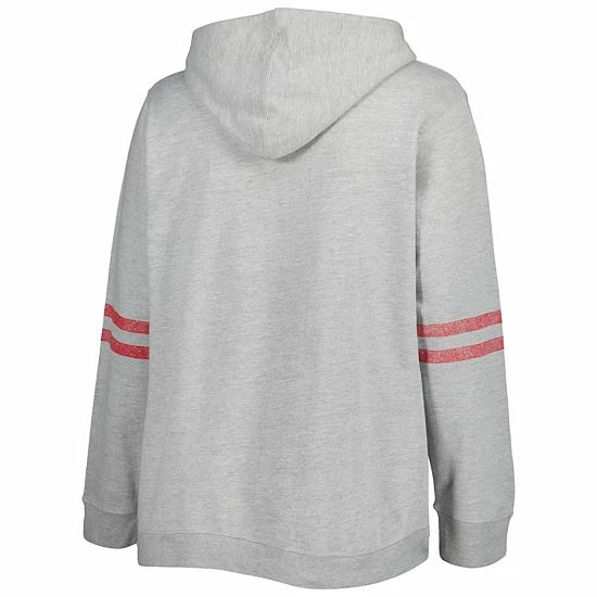 Outlet ✔️ Unbranded 👩 Women's Heather Gray/Scarlet Ohio State Buckeyes Plus Size Distressed Sleeve Stripe Pullover Hoodie ✔️ - Image 4