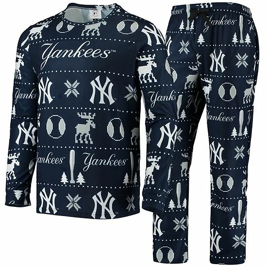 Buy ๐งจ Unbranded Men's FOCO Navy New York Yankees Ugly Pajama Sleep Set ๐งจ - Image 2