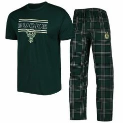 Budget 🌟 Unbranded Men's Concepts Sport Hunter Green/Black Milwaukee Bucks Badge T-Shirt & Pajama Pants Sleep Set 👍