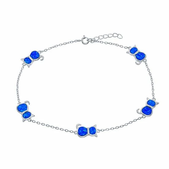 Top 10 😉 Unbranded Sterling Silver & Lab-Created Opal Cat Pendants Anklet Blue 😀