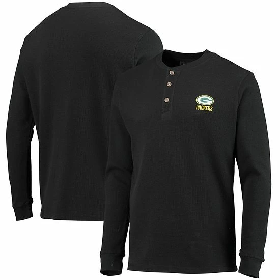 Cheapest 😉 Unbranded Men's Dunbrooke Black Green Bay Packers Logo Maverick Thermal Henley Long Sleeve T-Shirt 💯
