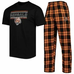 Promo 🥰 Unbranded Men's Concepts Sport Black/Orange Cincinnati Bengals Badge Top & Pants Sleep Set 😍