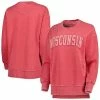 Discount 😍 Unbranded 👩 Women's Pressbox Red Wisconsin Badgers Marniville Vintage Wash Pullover Sweatshirt 🤩