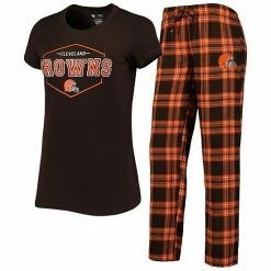 New 🌟 Unbranded 👩 Women's Concepts Sport Brown/Orange Cleveland Browns Badge T-Shirt & Pants Sleep Set ⭐