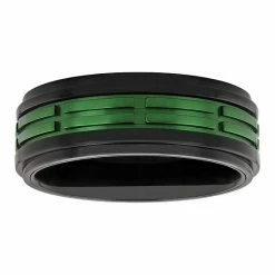 Budget 🎁 Unbranded Men's Black & Green Stainless Steel Treaded Wedding Band 😉