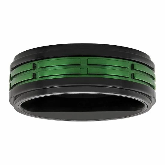 Budget ๐ Unbranded Men's Black & Green Stainless Steel Treaded Wedding Band ๐