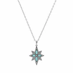 Outlet 🧨 Unbranded Sterling Silver Lab-Created Opal Starburst Pendant Necklace ❤️