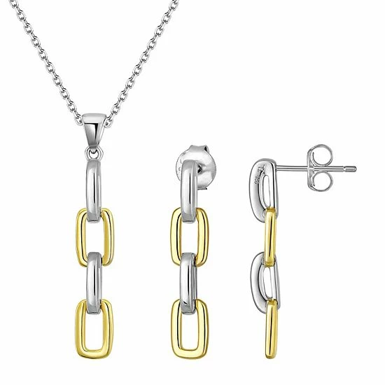 Discount ๐ Unbranded Two Tone Sterling Silver Paperclip Chain Pendant Necklace & Drop Earring Set ๐คฉ
