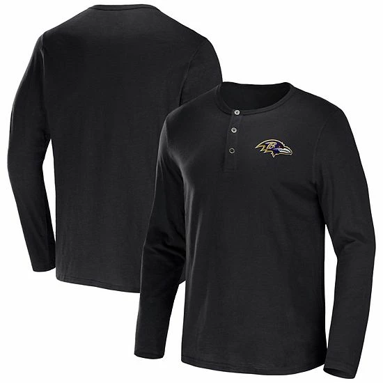 Wholesale 🤩 Unbranded Men's NFL X Darius Rucker Collection By Fanatics Black Baltimore Ravens Slub Jersey Henley Long Sleeve T-Shirt 🌟