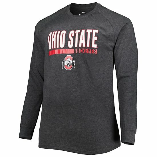 Wholesale ⭐ Unbranded Men's Heather Charcoal Ohio State Buckeyes Big & Tall Two-Hit Raglan Long Sleeve T-Shirt 😍 - Image 3