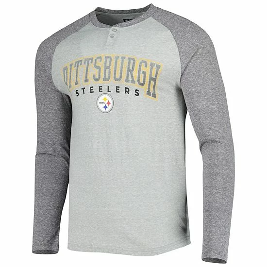 Cheapest ❤️ Unbranded Men's Concepts Sport Heather Gray Pittsburgh Steelers Ledger Raglan Long Sleeve Henley T-Shirt ❤️ - Image 3