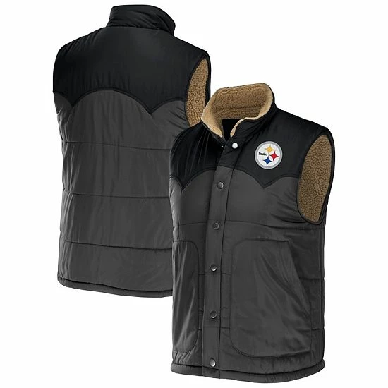 Wholesale 👏 Unbranded Men's NFL X Darius Rucker Collection By Fanatics Charcoal Pittsburgh Steelers Two-Tone Sherpa Button-Up Vest 👏