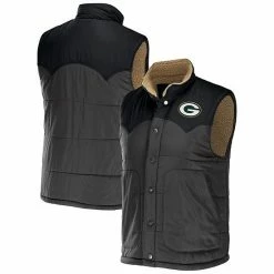 Best Sale 🎉 Unbranded Men's NFL X Darius Rucker Collection By Fanatics Charcoal Green Bay Packers Two-Tone Sherpa Button-Up Vest 😀