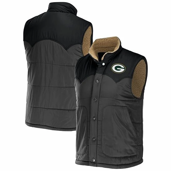 Best Sale ๐ Unbranded Men's NFL X Darius Rucker Collection By Fanatics Charcoal Green Bay Packers Two-Tone Sherpa Button-Up Vest ๐ - Image 2