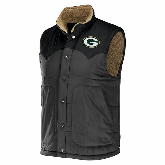 Best Sale ๐ Unbranded Men's NFL X Darius Rucker Collection By Fanatics Charcoal Green Bay Packers Two-Tone Sherpa Button-Up Vest ๐ - Image 3
