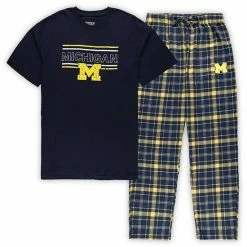 Buy ⭐ Unbranded Men's Concepts Sport Navy/Maize Michigan Wolverines Big & Tall Plaid Pants Sleep Set 🎁