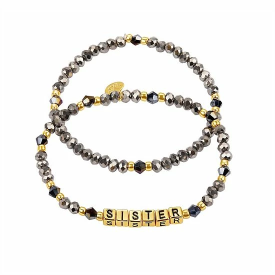 Cheapest 🎉 Unbranded Crystal & 18k Gold Plated Bead "Sister" Stretch Bracelet Duo Set 🔔