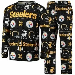 Best Pirce 🥰 Unbranded Men's FOCO Black Pittsburgh Steelers Wordmark Ugly Pajama Set 👏
