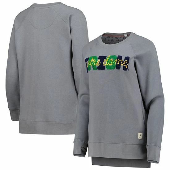New 🌟 Unbranded 👩 Women's Pressbox Gray Notre Dame Fighting Irish Pinehurst Chenille Raglan Pullover Sweatshirt 💯 - Image 2