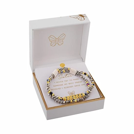 Cheapest 🎉 Unbranded Crystal & 18k Gold Plated Bead "Sister" Stretch Bracelet Duo Set 🔔 - Image 2