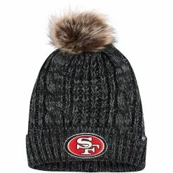 Promo 😀 Unbranded 👩 Women's '47 Black San Francisco 49ers Logo Meeko Cuffed Knit Hat With Pom ⭐