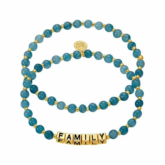 Wholesale ๐ฅ Unbranded 18k Gold Flash Plated "FAMILY" Teal Beaded Stretch Bracelet Duo Set ๐