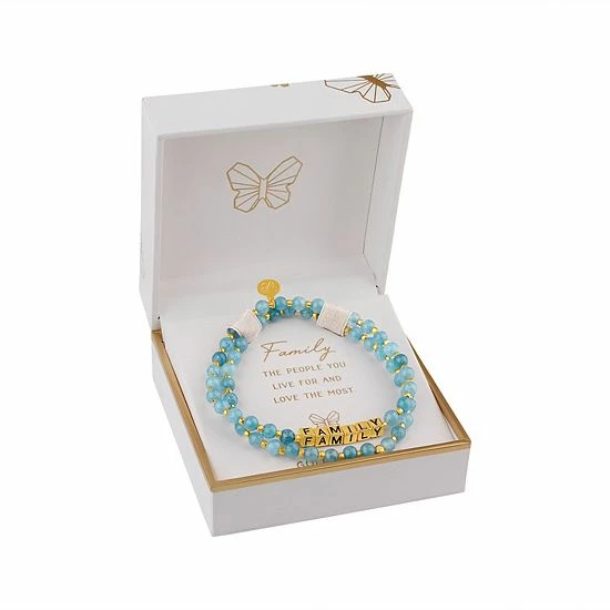 Wholesale ๐ฅ Unbranded 18k Gold Flash Plated "FAMILY" Teal Beaded Stretch Bracelet Duo Set ๐ - Image 2