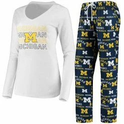 New 🧨 Unbranded 👩 Women's Concepts Sport Navy/White Michigan Wolverines Flagship Long Sleeve T-Shirt & Pants Sleep Set ⌛