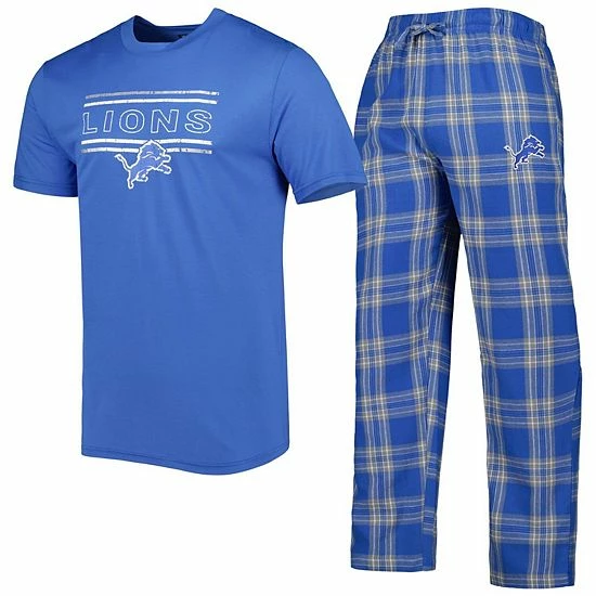 Hot Sale ๐ฅ Unbranded Men's Concepts Sport Blue/Silver Detroit Lions Badge Top & Pants Sleep Set โ - Image 2