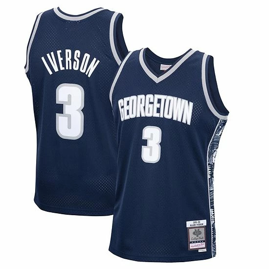 Outlet ๐ Unbranded Men's Mitchell & Ness Allen Iverson Navy Georgetown Hoyas 1995-96 Swingman Replica Jersey ๐ - Image 2