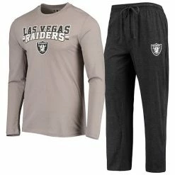 Best Pirce ✨ Unbranded Men's Concepts Sport Black/Silver Las Vegas Raiders Meter Long Sleeve T-Shirt & Pants Sleep Set 🌟