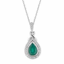 Cheap 😍 Unbranded 10k White Gold Emerald & 1/8 Carat T.W. Diamond Teardrop Halo Pendant 🤩