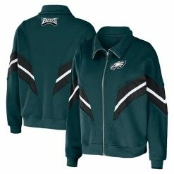 Buy ✔️ Unbranded 👩 Women's WEAR By Erin Andrews Midnight Green Philadelphia Eagles Plus Size Yarn Dye Stripe Full-Zip Jacket 🤩