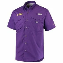 Hot Sale ❤️ Unbranded LSU Tigers Columbia PFG Bonehead Short Sleeve 👚 Shirt - Purple ⌛