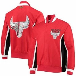 Best deal ⌛ Unbranded Men's Chicago Bulls Red Mitchell & Ness Hardwood Classics 75th Anniversary Authentic Warmup Full-Snap Jacket 😉