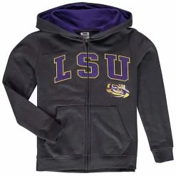 Budget 👏 Unbranded Youth Charcoal LSU Tigers Applique Arch & Logo Full-Zip Hoodie 🌟