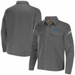 Outlet 🎁 Unbranded Men's NFL X Darius Rucker Collection By Fanatics Gray Los Angeles Chargers Canvas Button-Up 👕 Shirt Jacket 🧨